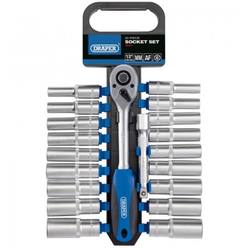Combined MM/AF Deep Socket and Ratchet Set, 1/2&rdquo; Sq. Dr. (20 Piece)