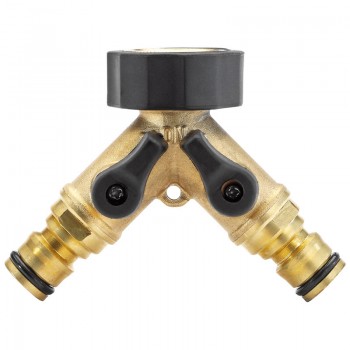 Brass Double Tap Connector with Flow Control, 3/4” Brass Double Tap Connector with Flow Control, 3/4”