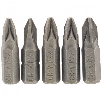PZ Type Insert Bit, 1/4&rdquo; Hex, 25mm Long, No.2 (Pack of 5)