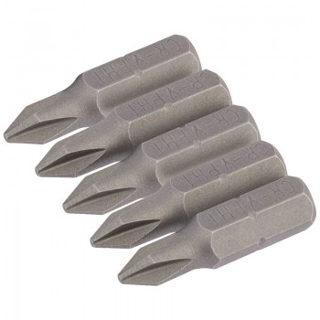 Cross Slot Insert Bit, 1/4&rdquo; Hex, 25mm Long, No.1 (Pack of 5)