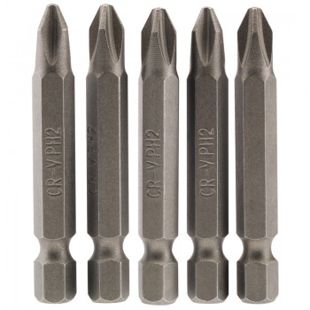 Cross Slot Insert Bit, 1/4&rdquo; Hex, 50mm Long, No.2 (Pack of 5)