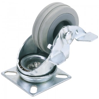 Swivel Plate Fixing Rubber Castor with Brake, 50mm Diameter, S.W.L. 50kg