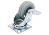 Swivel Plate Fixing Rubber Castor with Brake, 75mm Diameter, S.W.L. 70kg