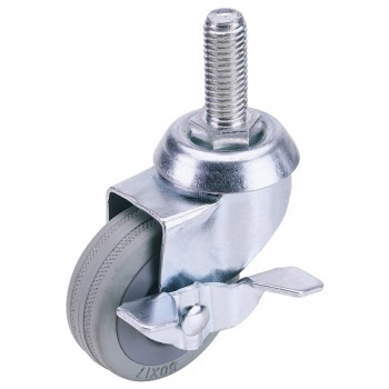 Swivel Bolt Fixing Rubber Castor with Brake, 100mm Diameter, S.W.L. 80kg
