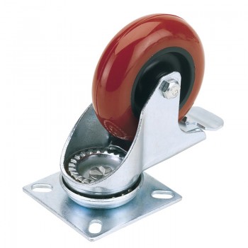 Swivel Plate Fixing Polyurethane Wheel with Brake, 75mm Diameter, S.W.L. 70kg Swivel Plate Fixing Polyurethane Wheel with Brake, 75mm Diameter, S.W.L. 70kg